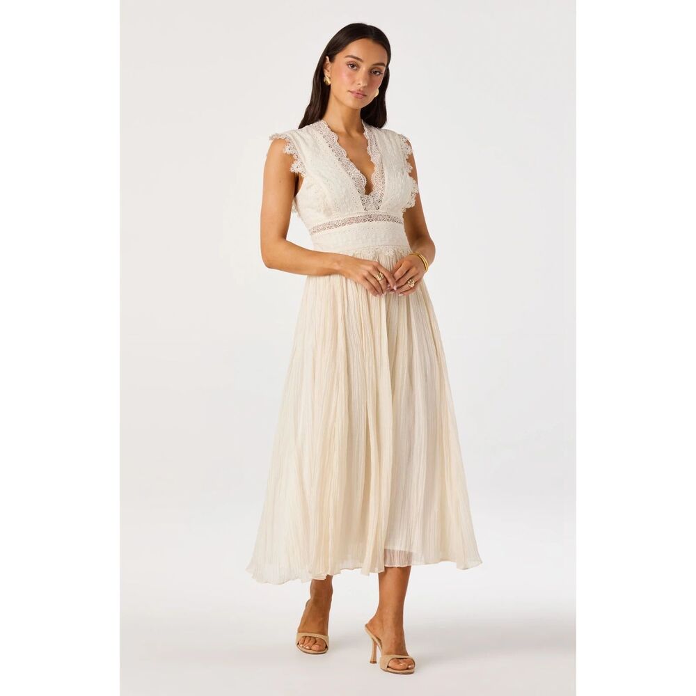 ASTR the Label Eloise Eyelet Lace Midi Dress Embroidered Sleeveless Cream Small